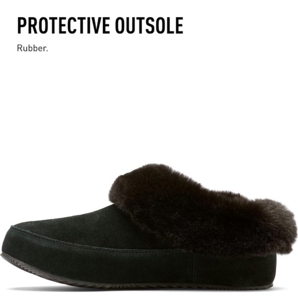 Sorel Go Coffee Run Slippers Black Suede Leather Fur Slip On Shoes NWT - Picture 7 of 16